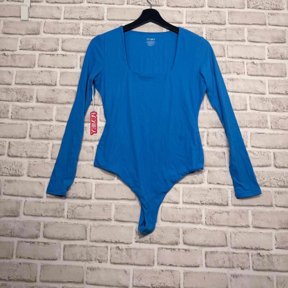 Pumiey Bodysuit Square Neck Cerulean Blue NWT Women's M